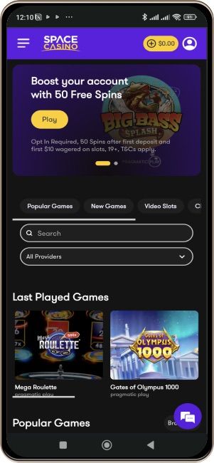 Space Casino on a mobile phone